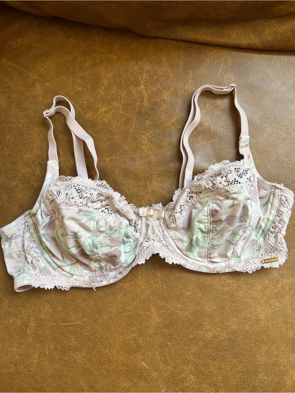 La Vie En Rose Pink and Mint Floral Lace Underwire Bra